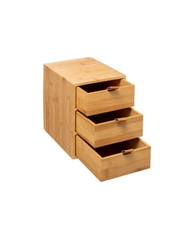 Caja de bambú y cuero con 3 cajones