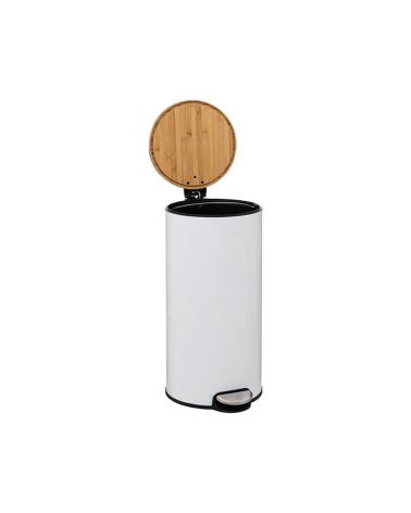 Cubo Blanco con Tapa de Bambú de 30 L
