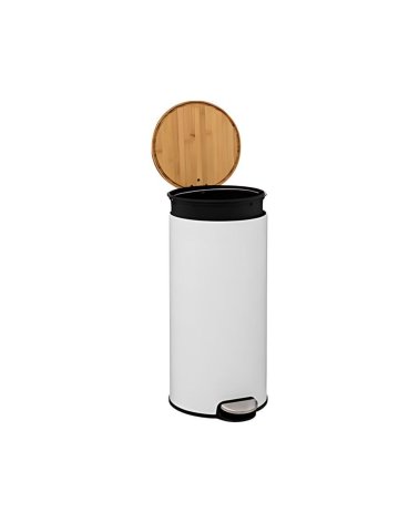 Cubo Blanco con Tapa de Bambú de 30 L
