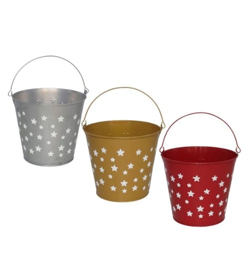 Cubo de Metal con Estrellas y Asa