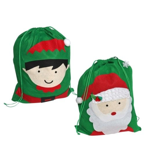 Saco de Tela Navideño Verde para Regalo