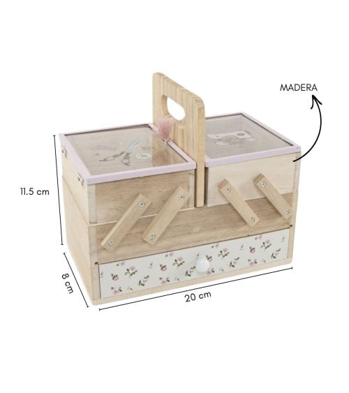 Costurero con Compartimientos y Cajón de Madera