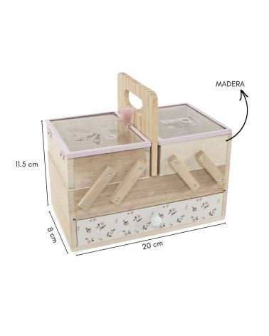 Costurero con Compartimientos y Cajón de Madera
