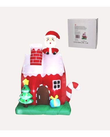 Hinchable Navideño de Casa con Santa con 15 LEDs