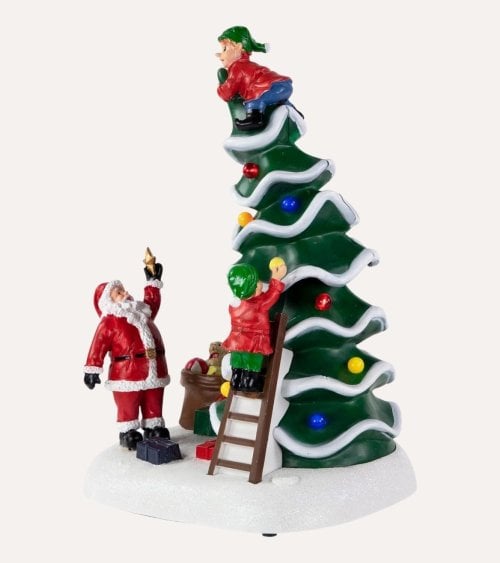 Escena Navideña de Papá Noel con Arbol con Luz y Movimiento