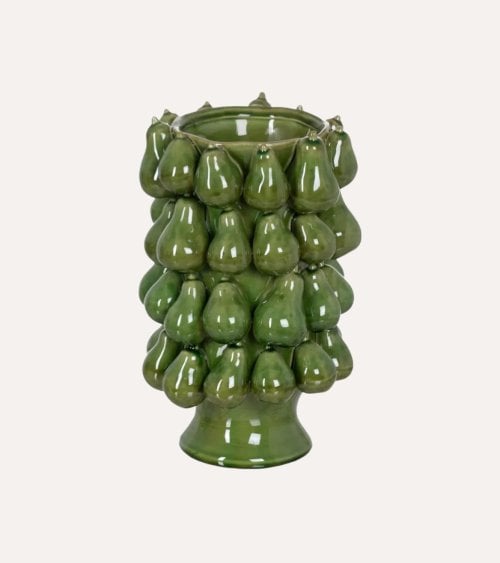 Jarrón de Peras Verde de Cerámica
