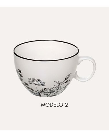 Taza Floral Blanco y Negro de 45 cl