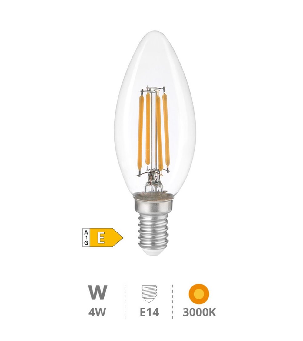 Bombilla LED Transparente Tipo Vela E14 de 4W