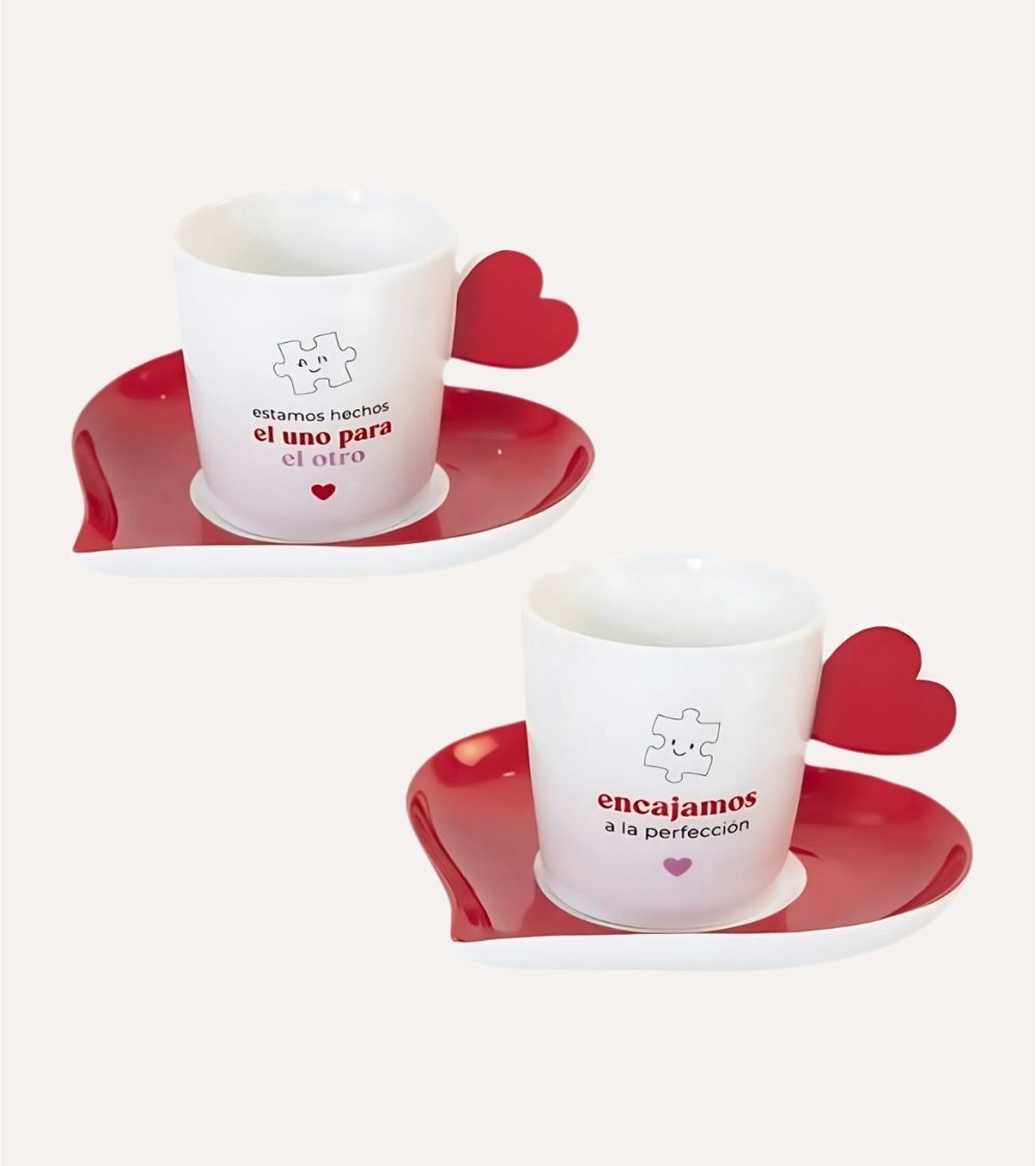 Set de Tazas y Platos Corazones de Cerámica Set de Tazas y Platos Corazones de Cerámica