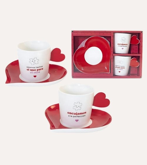 Set de Tazas y Platos Corazones de Cerámica