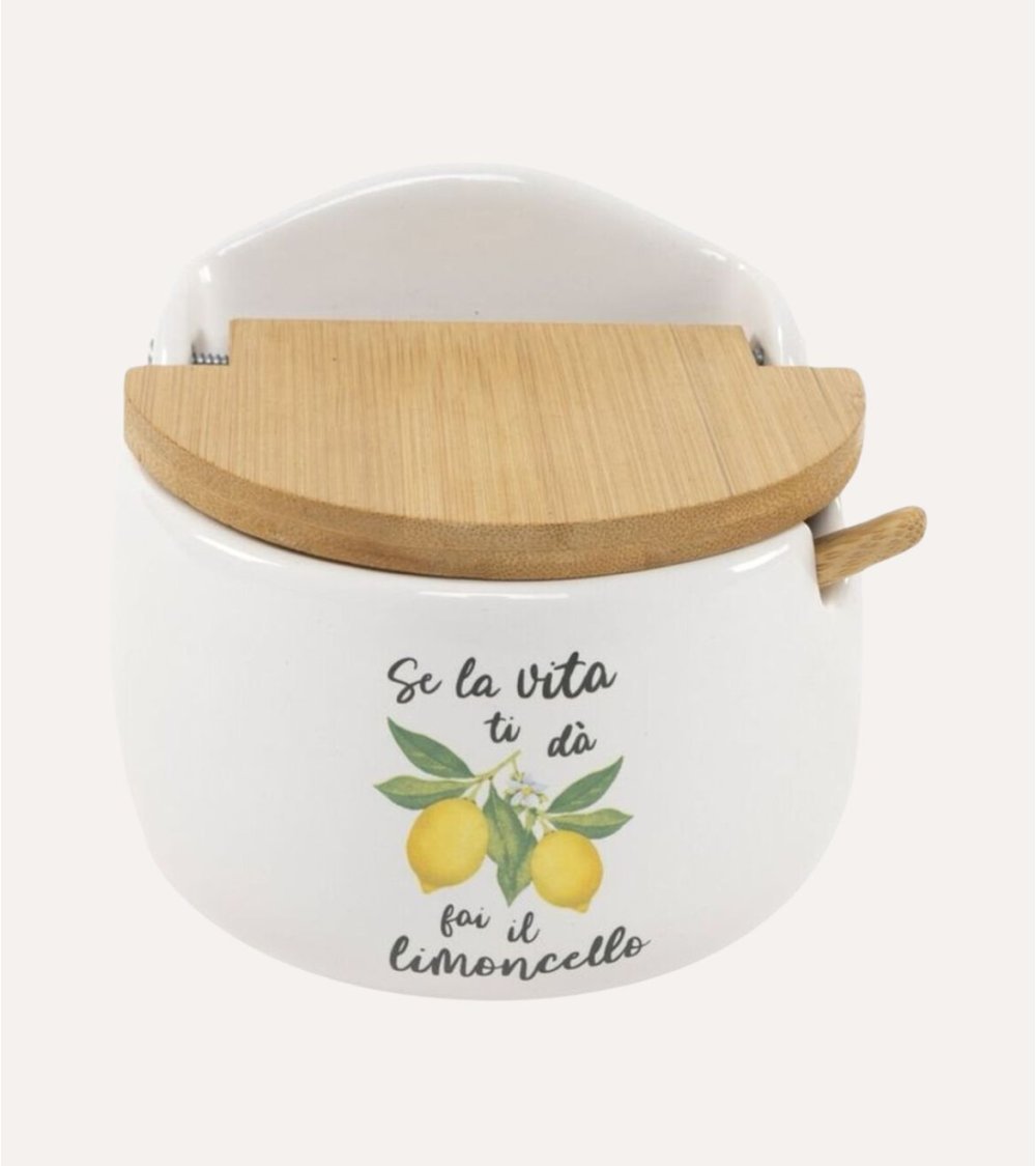 Azucarero con Dibujo de Limones y Tapa de Madera Azucarero con Dibujo de Limones y Tapa de Madera