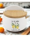 Azucarero con Dibujo de Limones y Tapa de Madera