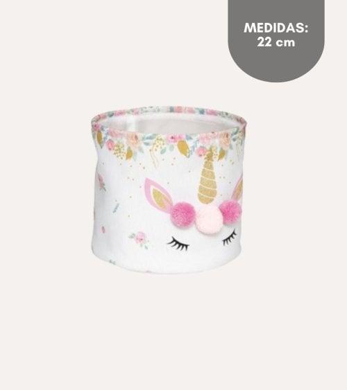 Cesta con Pompones Unicornio de Poliéster