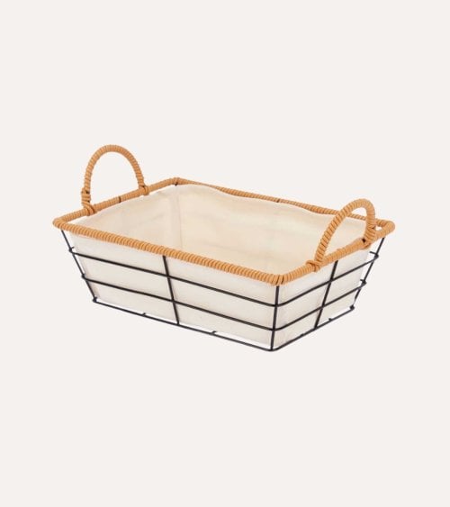 Cesta Rectangular de Tela con Asas de Metal