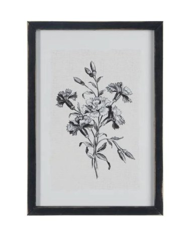 Cuadro de Estampación floral en Blanco y Negro