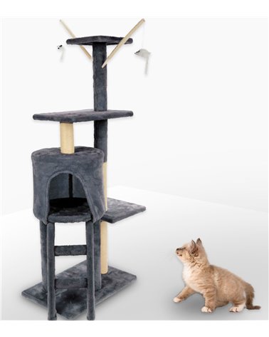 Torre Rascadora con Juguetes para Gatos Gris