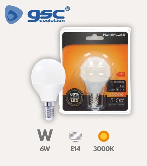 Bombilla LED Esférica E14 6W