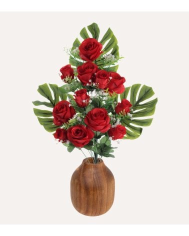 Ramo Decorativo Palmas y Rosas de Poliéster y Plástico