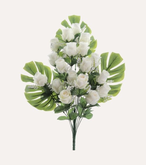 Ramo Decorativo Mini Rosas y Palmas de Poliéster y Plástico