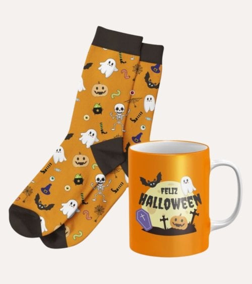 Set de Taza y Calcetines Feliz Halloween para Regalo