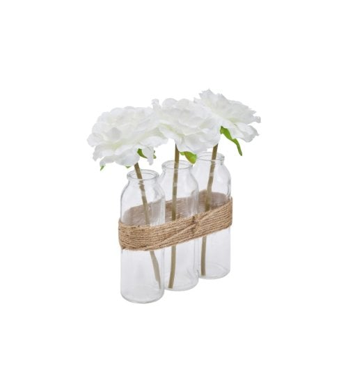 Rosas Artificiales Blancas en Jarrones de Vidrio con Cuerda-1