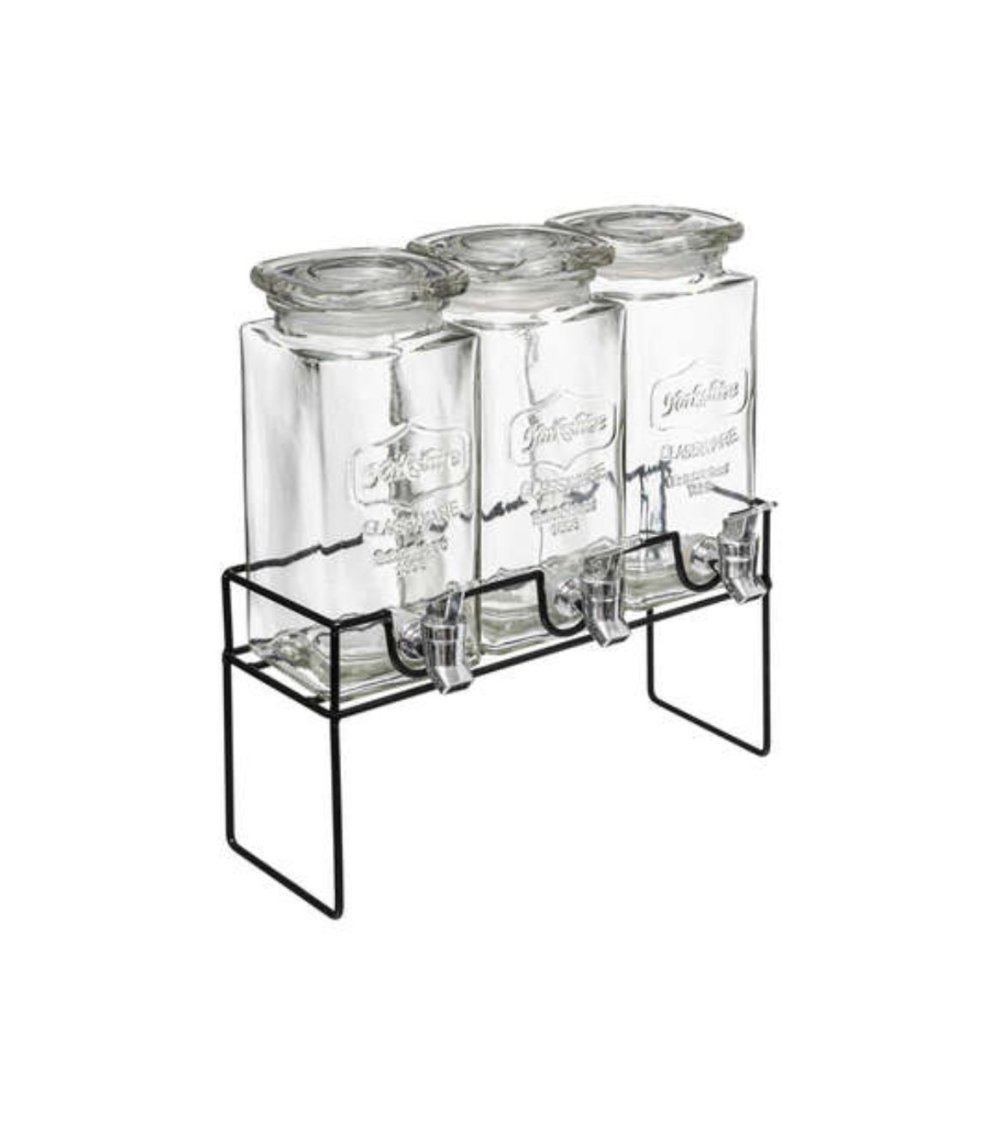 Set de 3 Dispensadores de Cristal 1,5L con Soporte Negro