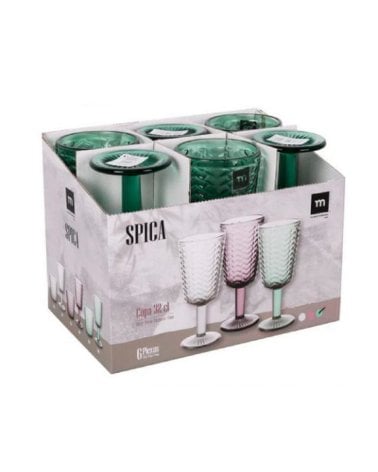 Set de 6 Copas de Vidrio de 320ml Color Verde Modelo Spica - Juego de copas