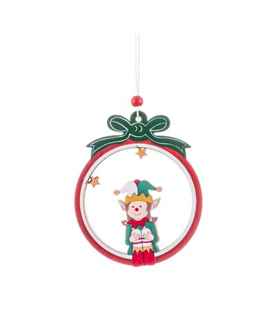 Colgante Navidad Circular de Madera con Elfo
