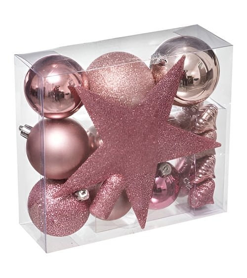 Kit de bolas de navidad 18 piezas rosa