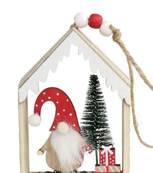 Colgante de Navidad con Forma de Casa con Gnomo Papa Noel
